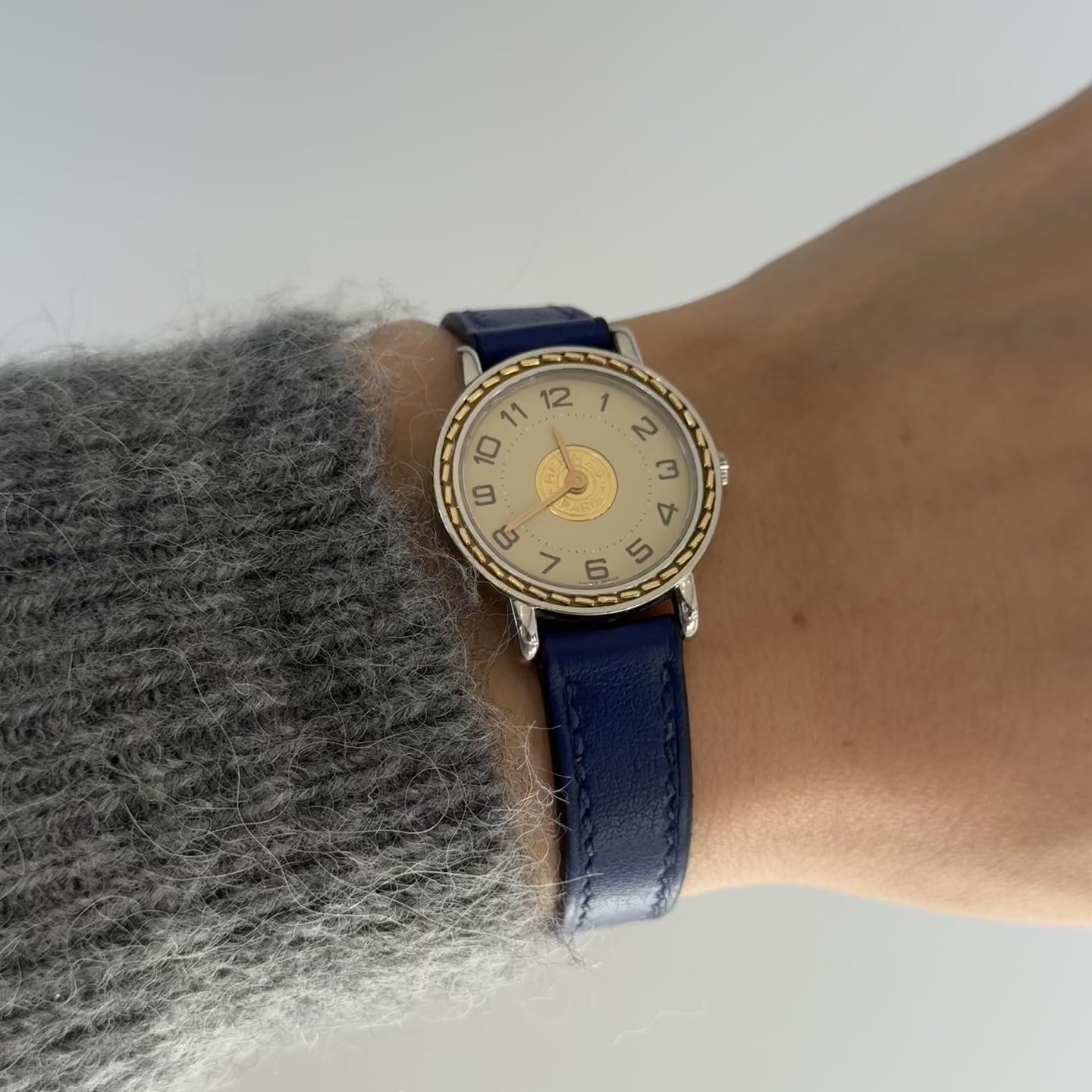 Hermes Gold Plated Sellier Watch With Blue Leather Strap - Queen May