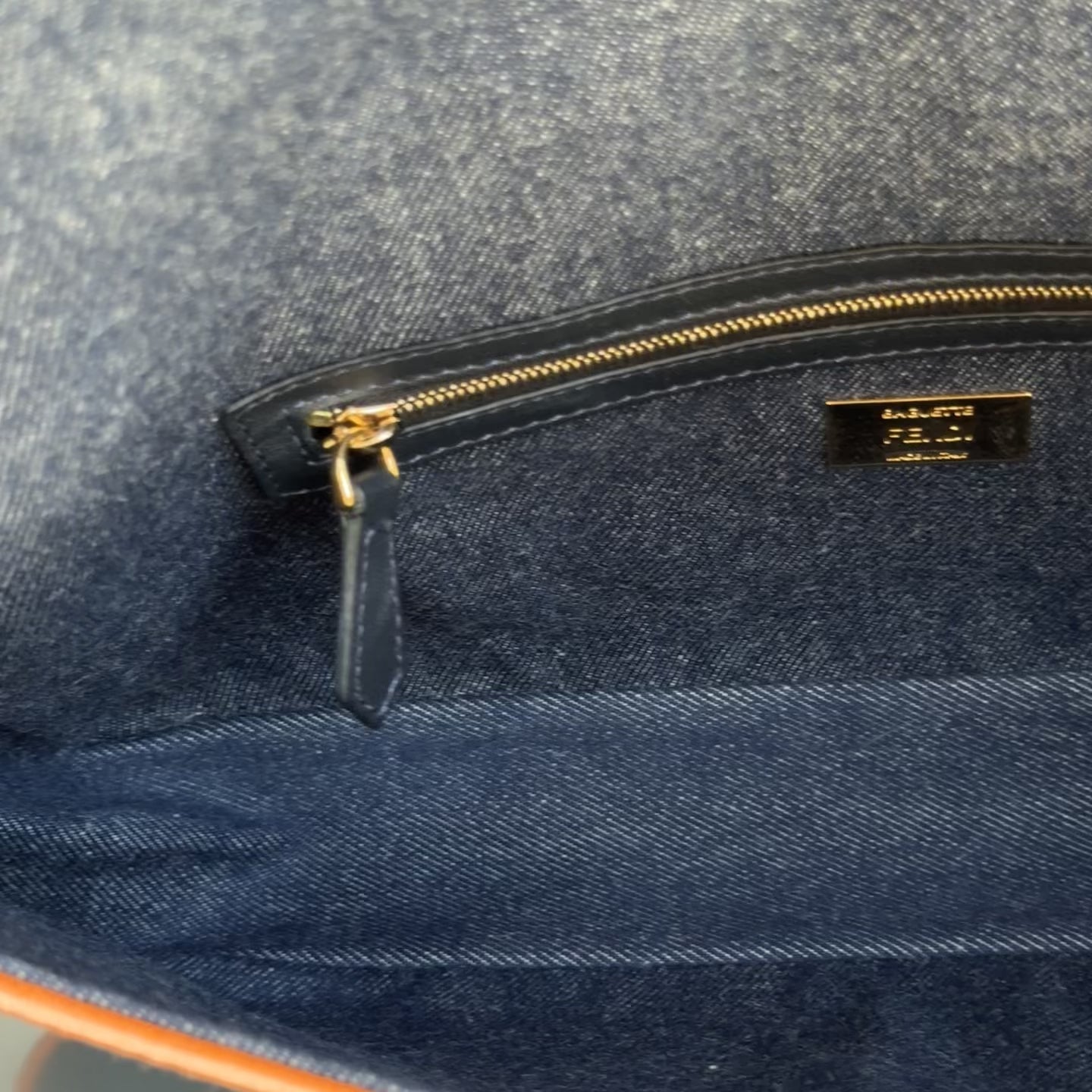 Fendi Denim Large Baguette Orange Trim - Queen May
