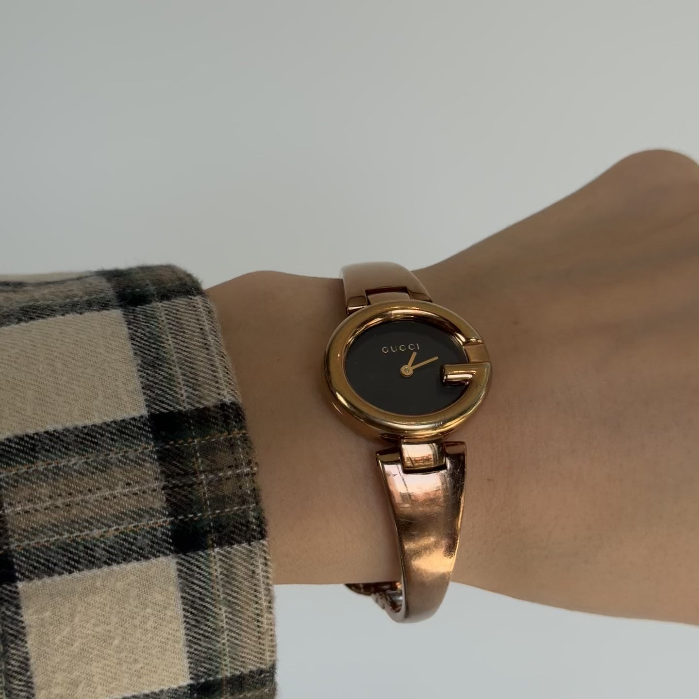 Gucci Guccissima Rose Gold Tone Black Dial Horsebit Watch - Queen May