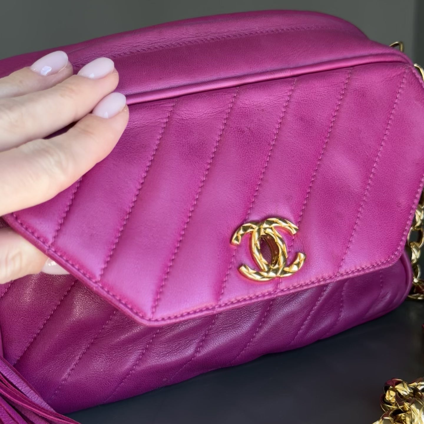 Chanel Mademoiselle Fringe Chain Shoulder Bag Lambskin Fuchsia CC Bijoux Chain - Queen May