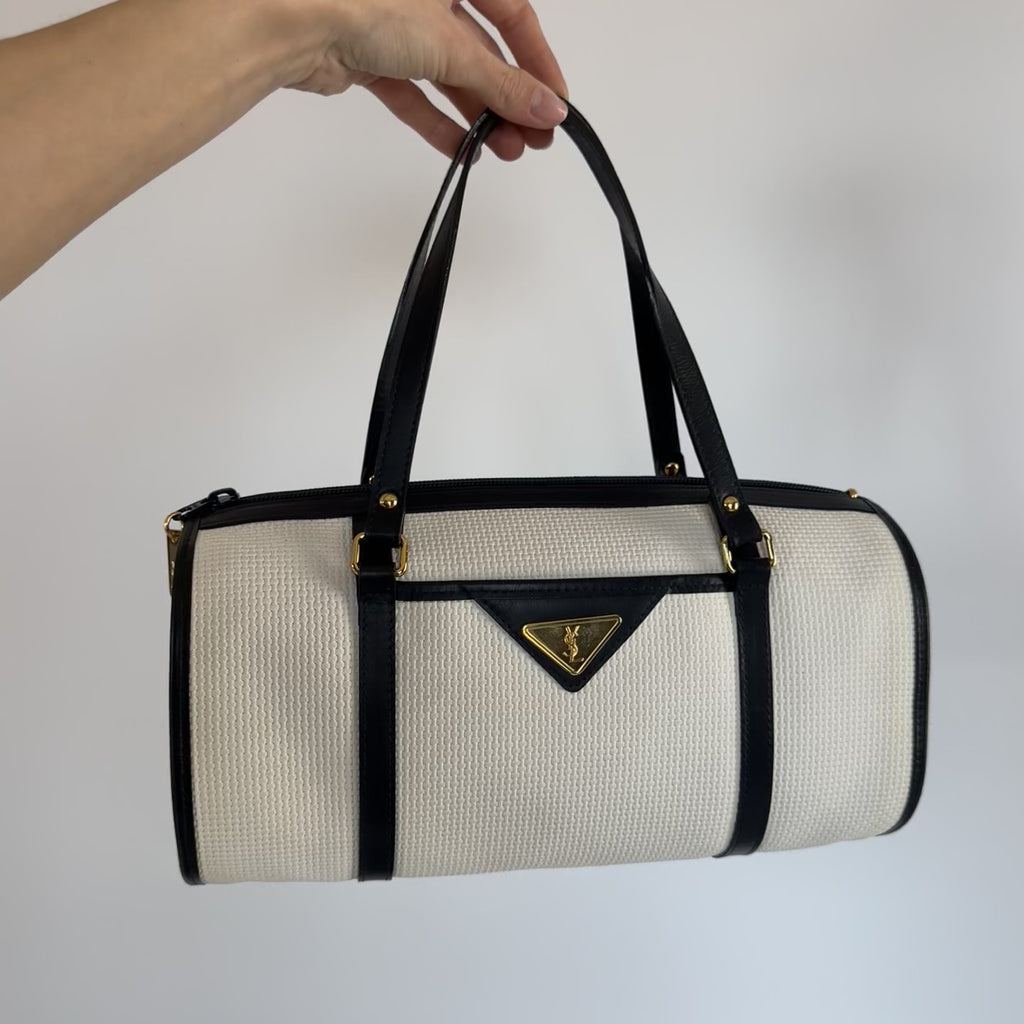 Vintage Yves Saint Laurent Boston Bag White/Navy - Queen May