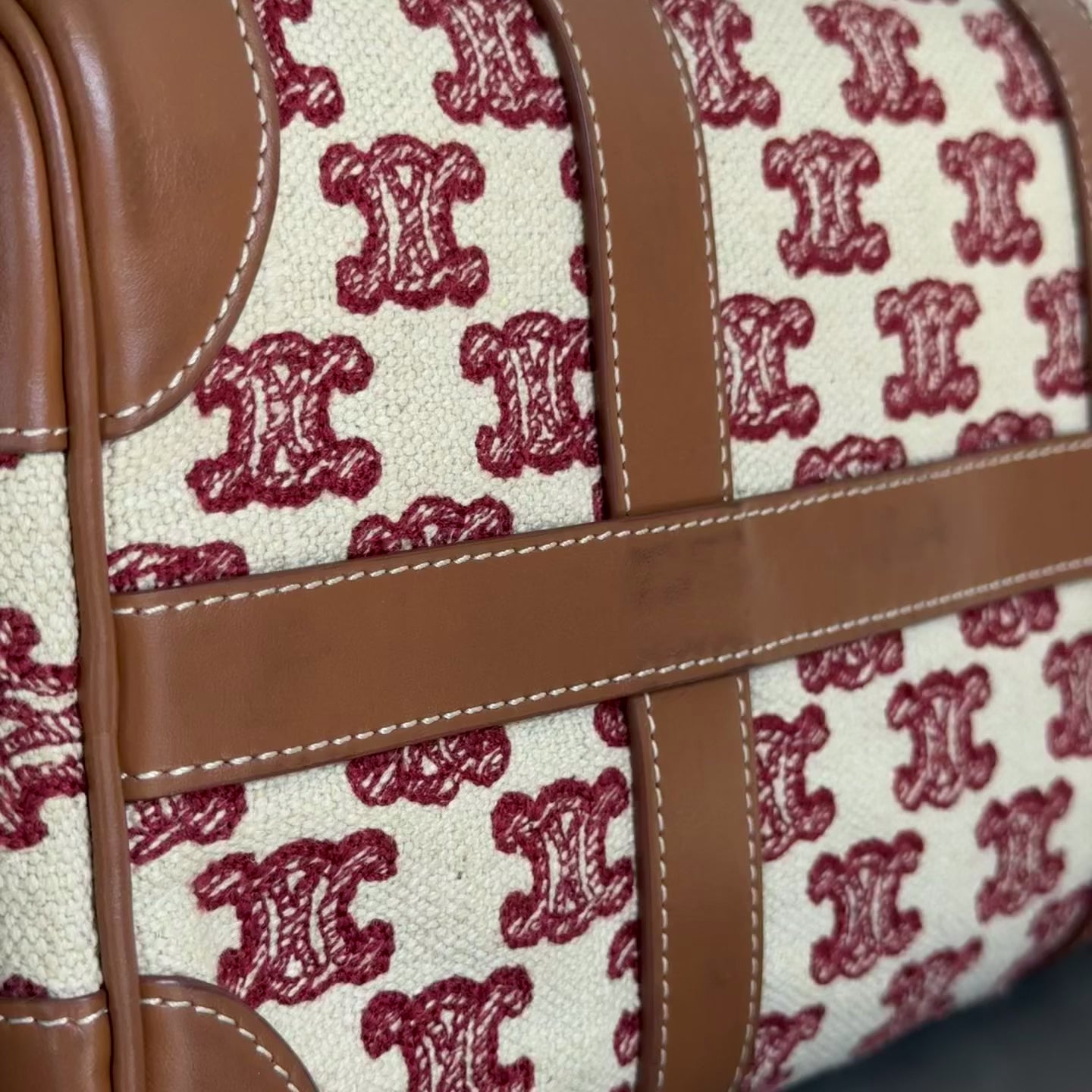 Celine Triomphe Textile Calfskin Small Boston Bag Brown - Queen May