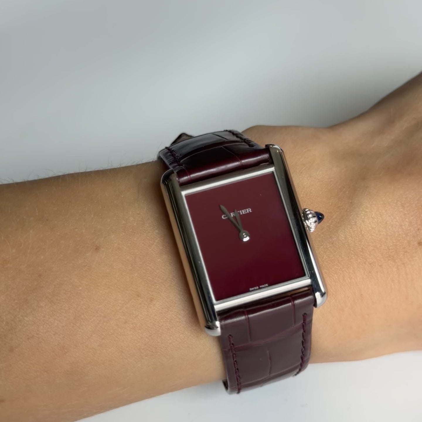 Cartier Tank Must Large Burgundy Reference WSTA0054 Steel Box & Papers Quartz Movement - Queen May