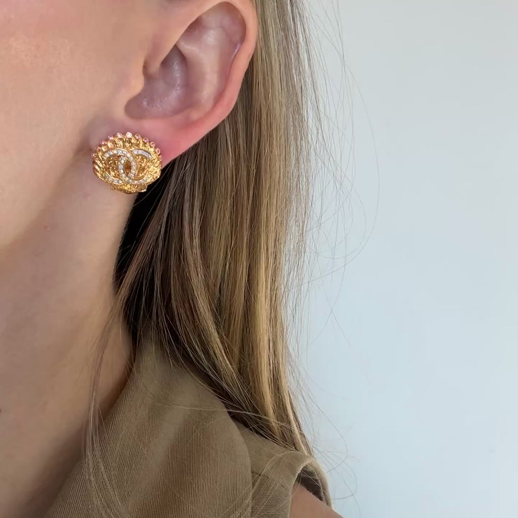 Chanel Crystal CC Shell Stud Earrings - Queen May