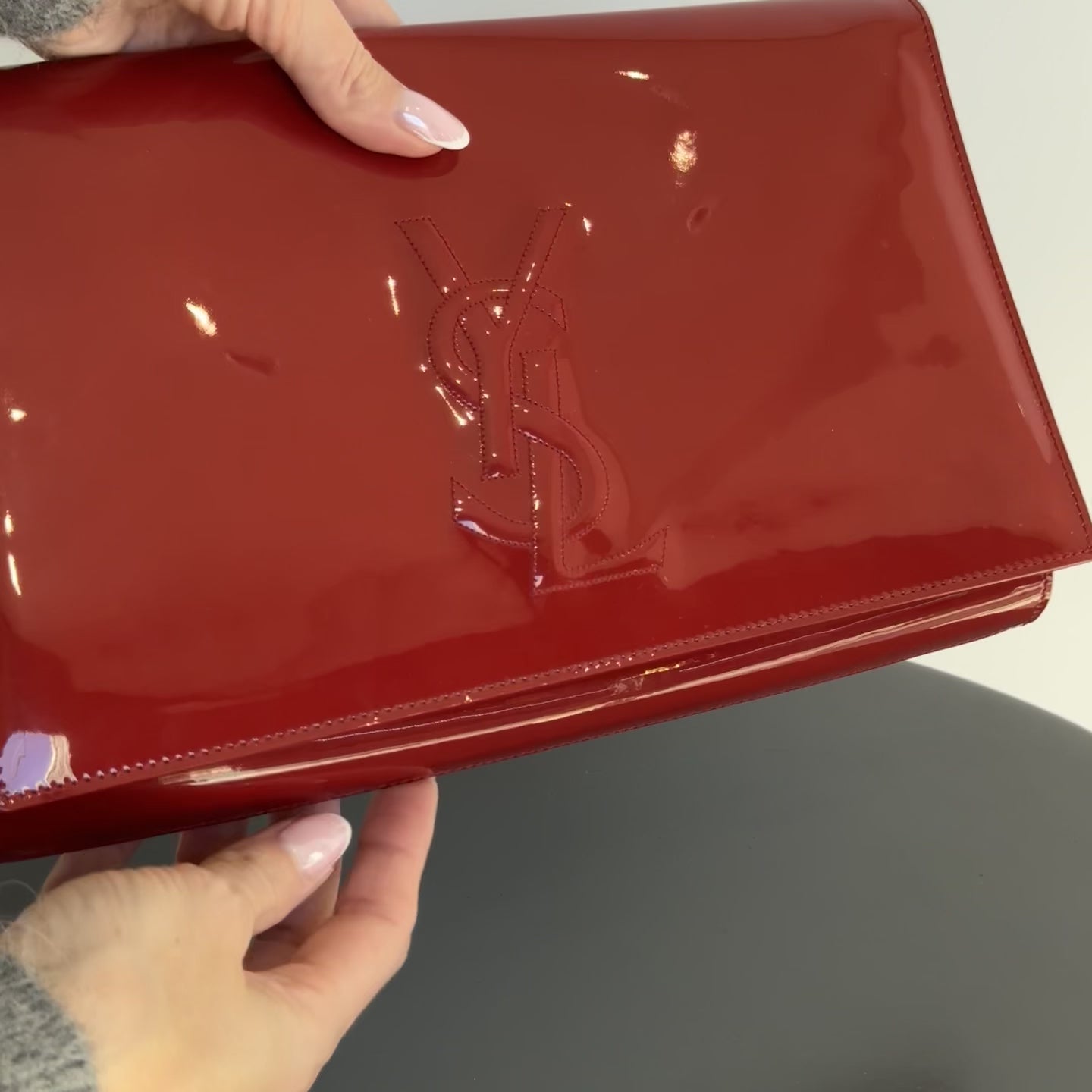Yves Saint Laurent Belle De Jour Patent Leather Clutch Red - Queen May