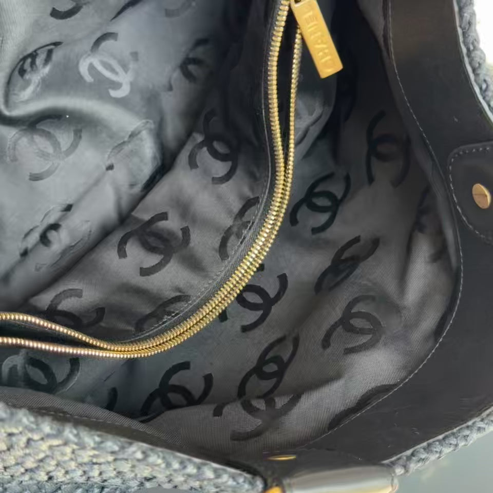 Chanel Woven Raffia Tote Bag Navy - Queen May
