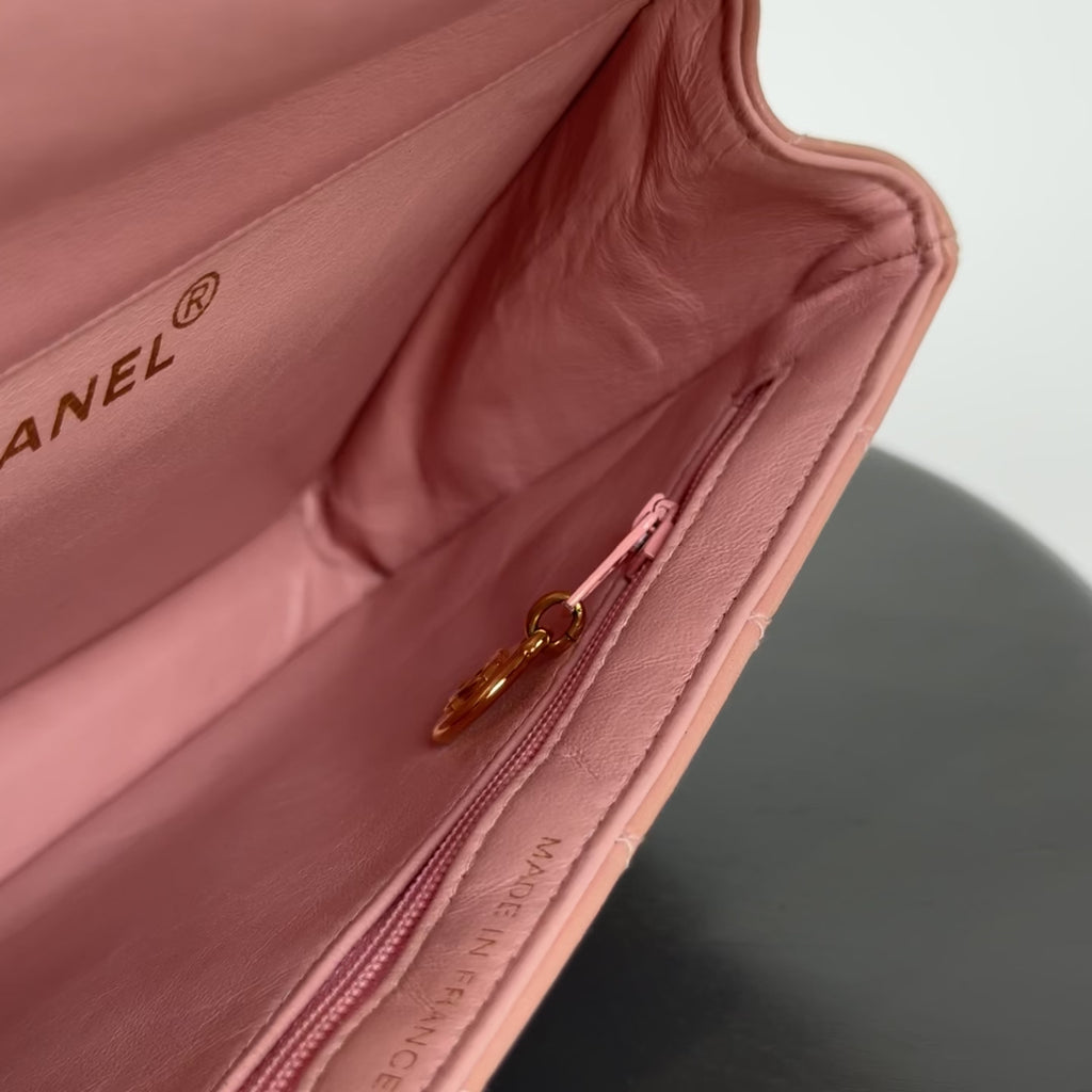 Rare Chanel Pink Lambskin Double Turnlock Flap Bag - Queen May