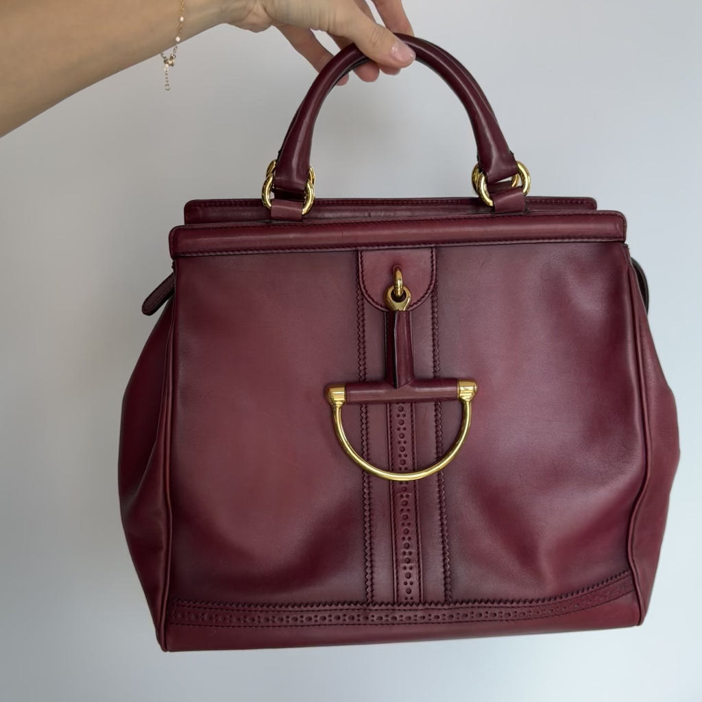 Gucci Calfskin Duilio Brogue Top Handle Bag Bordeaux - Queen May
