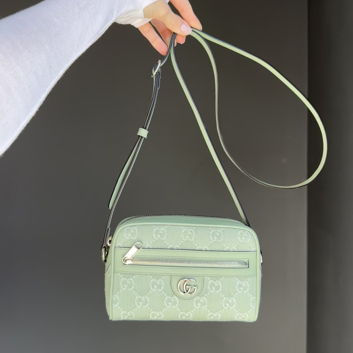 Gucci Ophidia Mini Bag in Pale Green Denim - Queen May