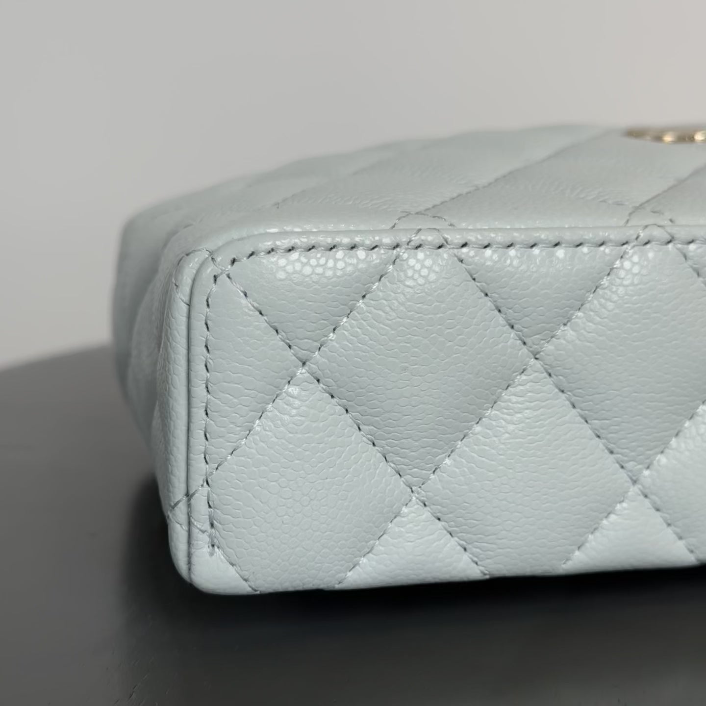 Chanel Caviar Quilted Top Handle Slim Vanity with Chain Light Blue - Queen May