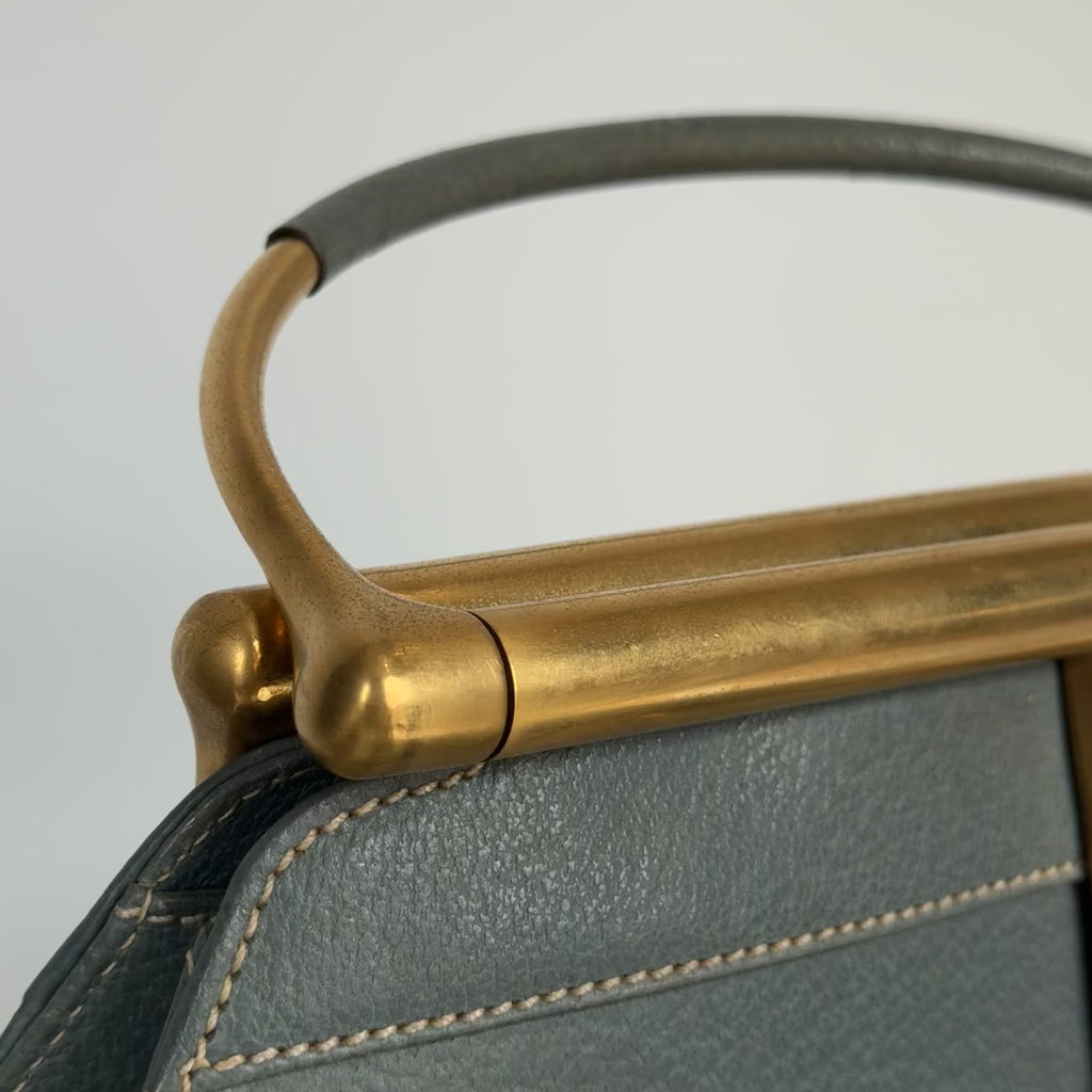 Rare Vintage Gucci Blue Jean Leather Snafflebit Top Handle Bag - Queen May