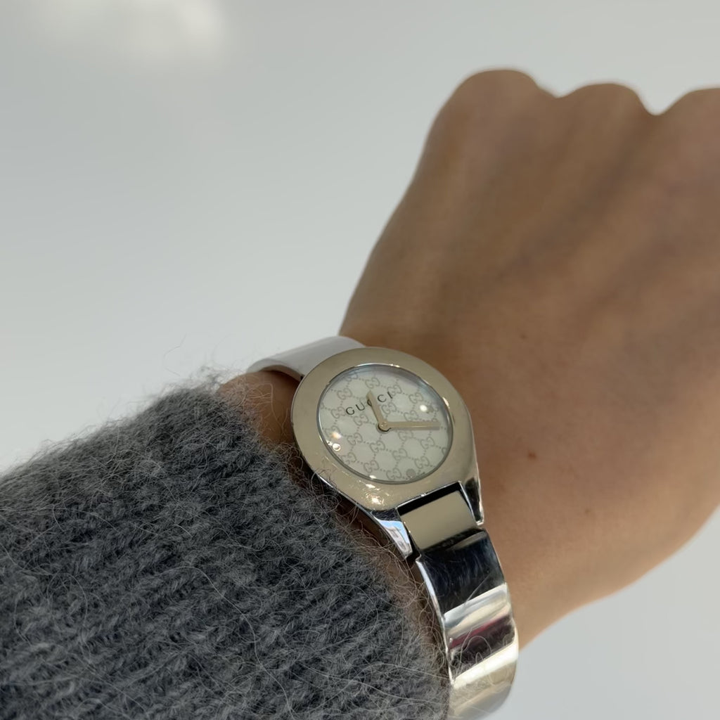 Gucci 6700L Stainless Steel Mother Of Pearl Dial Bangle Watch - Queen May