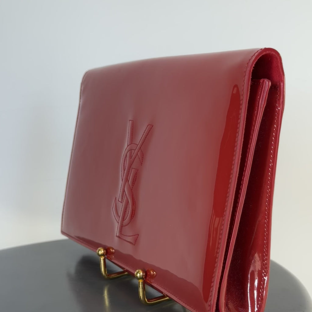 Yves Saint Laurent Belle De Jour Patent Leather Clutch Red - Queen May