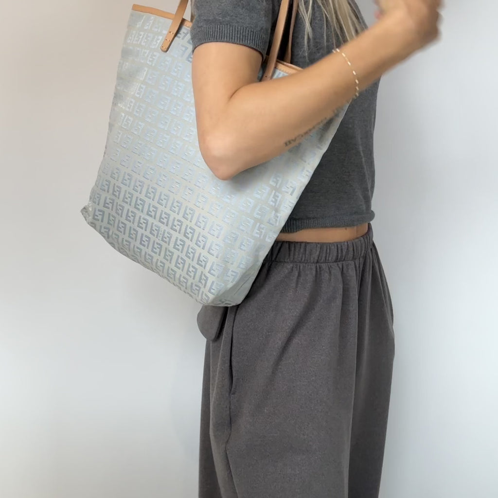 Fendi Zucchino Blue Canvas Tote Bag - Queen May