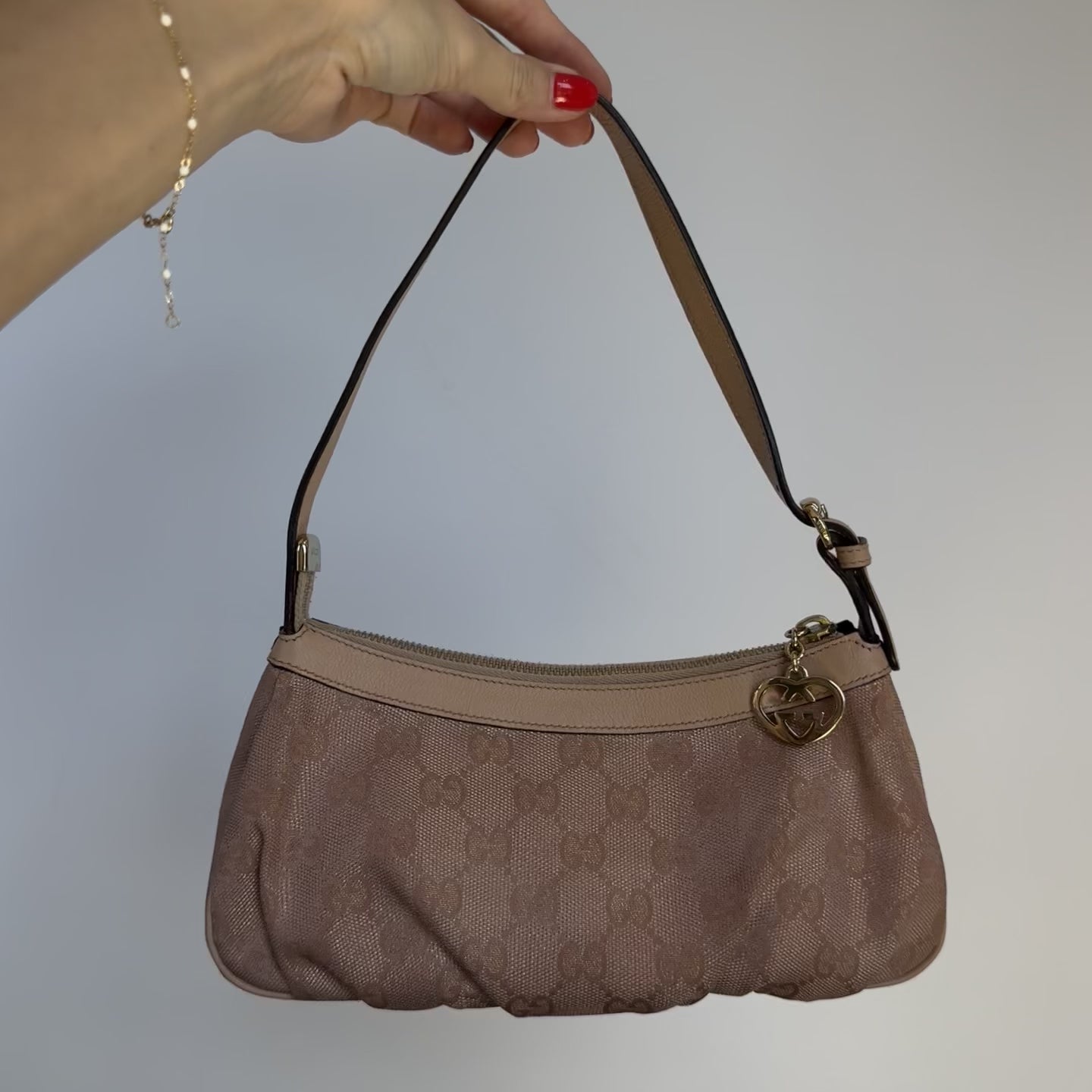 Gucci GG Canvas Lovely Heart Pochette Shoulder Bag - Queen May