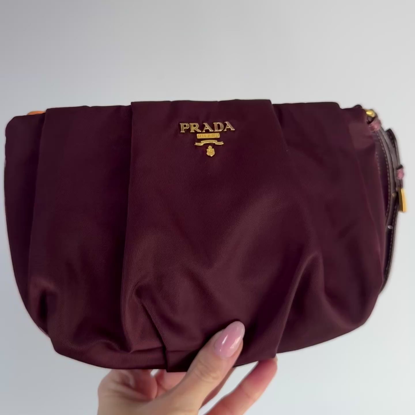 Prada Nylon Wristlet Pouch Burgundy - Queen May