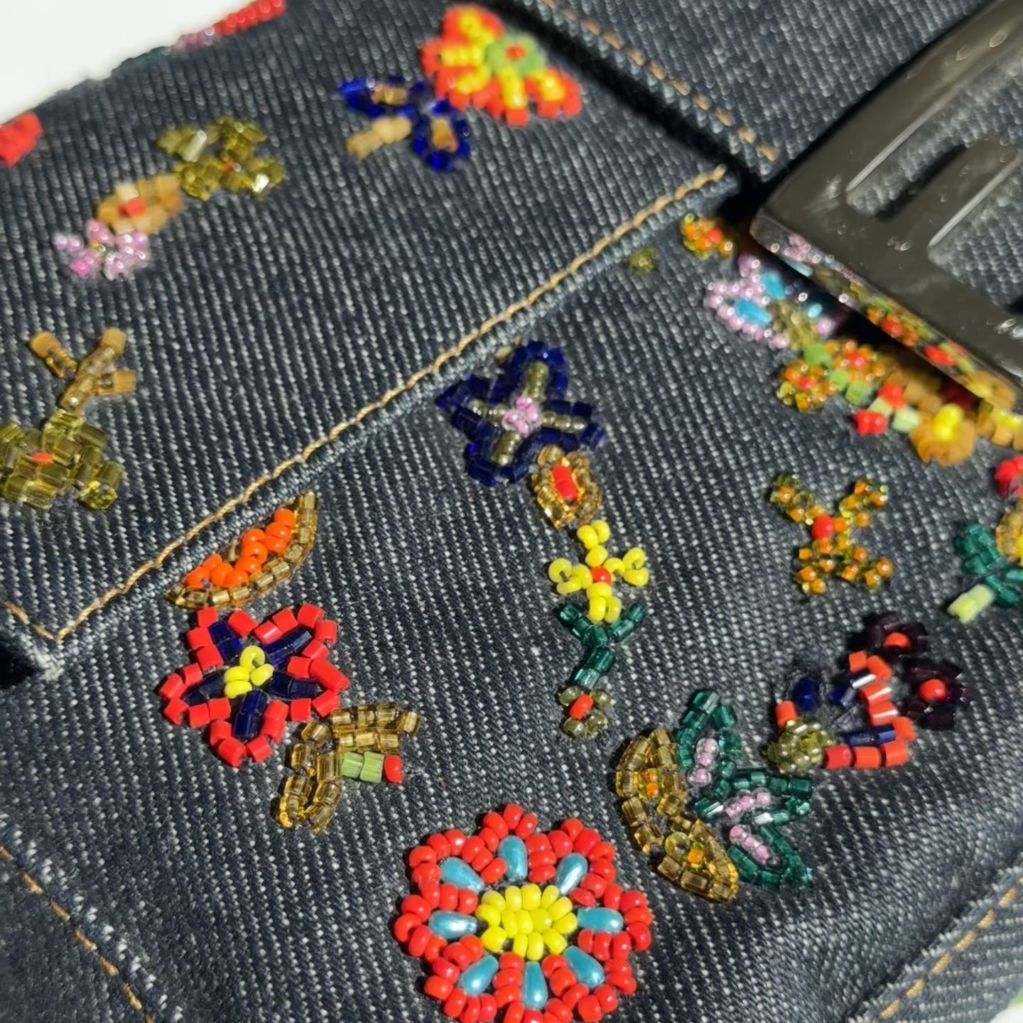 Rare Fendi Denim Beaded Baguette - Queen May