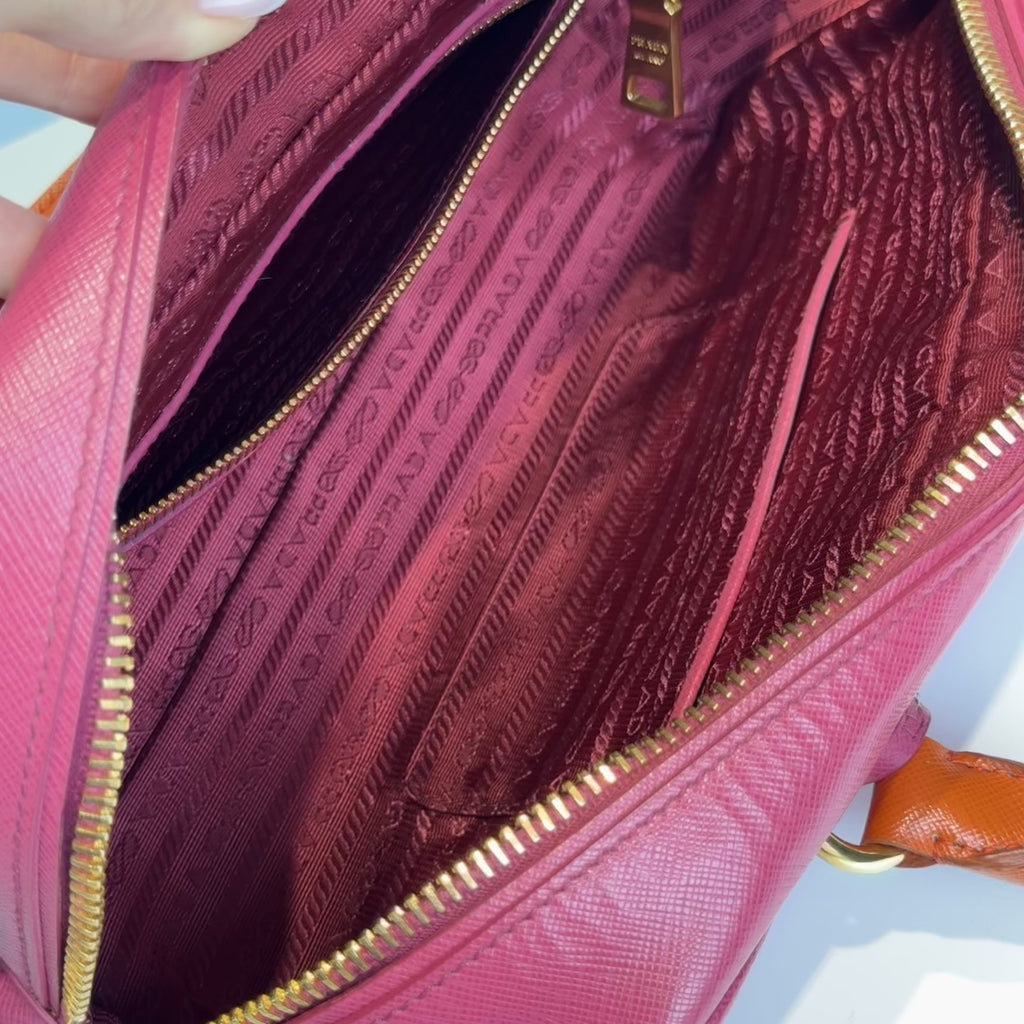 Prada Saffiano Bowling Bag in Pink and Orange - Queen May