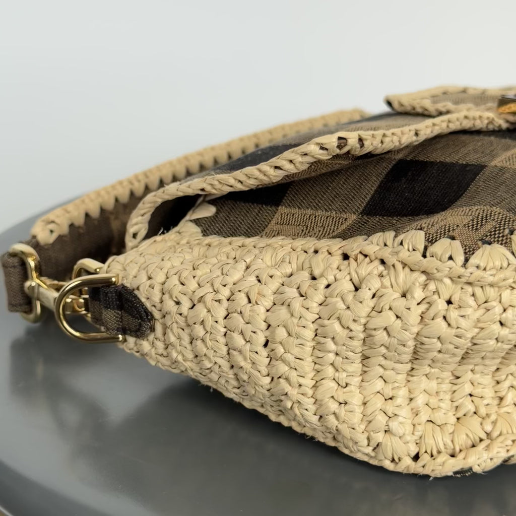 Fendi Baguette NM Pequin Canvas With Raffia Medium - Queen May