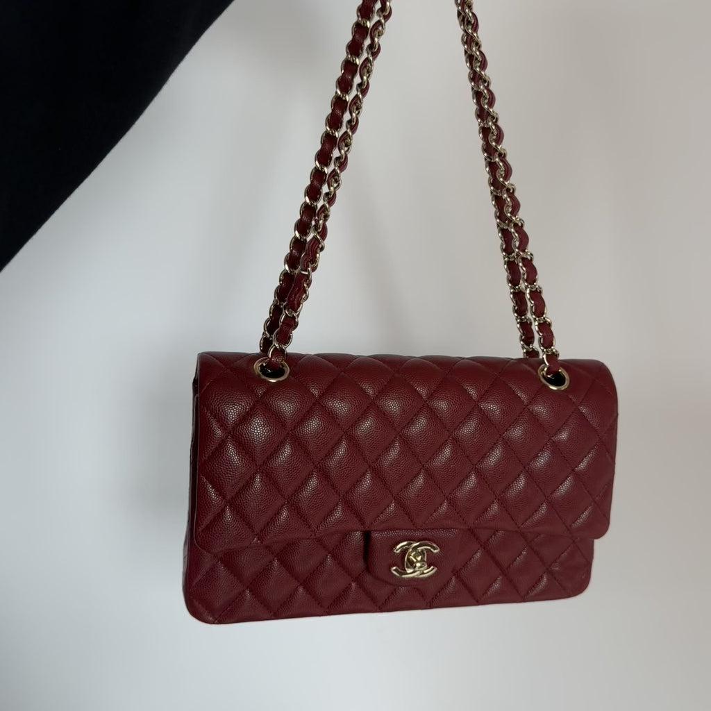 Chanel Medium Classic Double Flap Bag Burgundy Caviar With Gold Hardware - Queen May