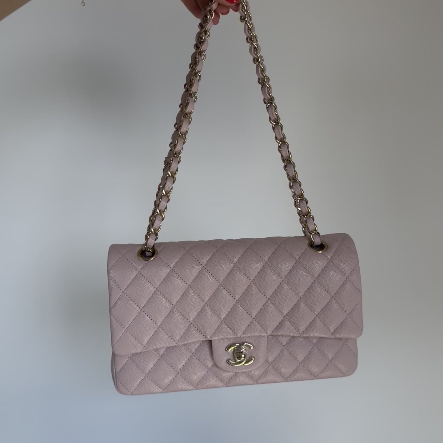 Chanel Medium Caviar Double Flap 21C Rose Claire With Light Gold Hardware - Queen May