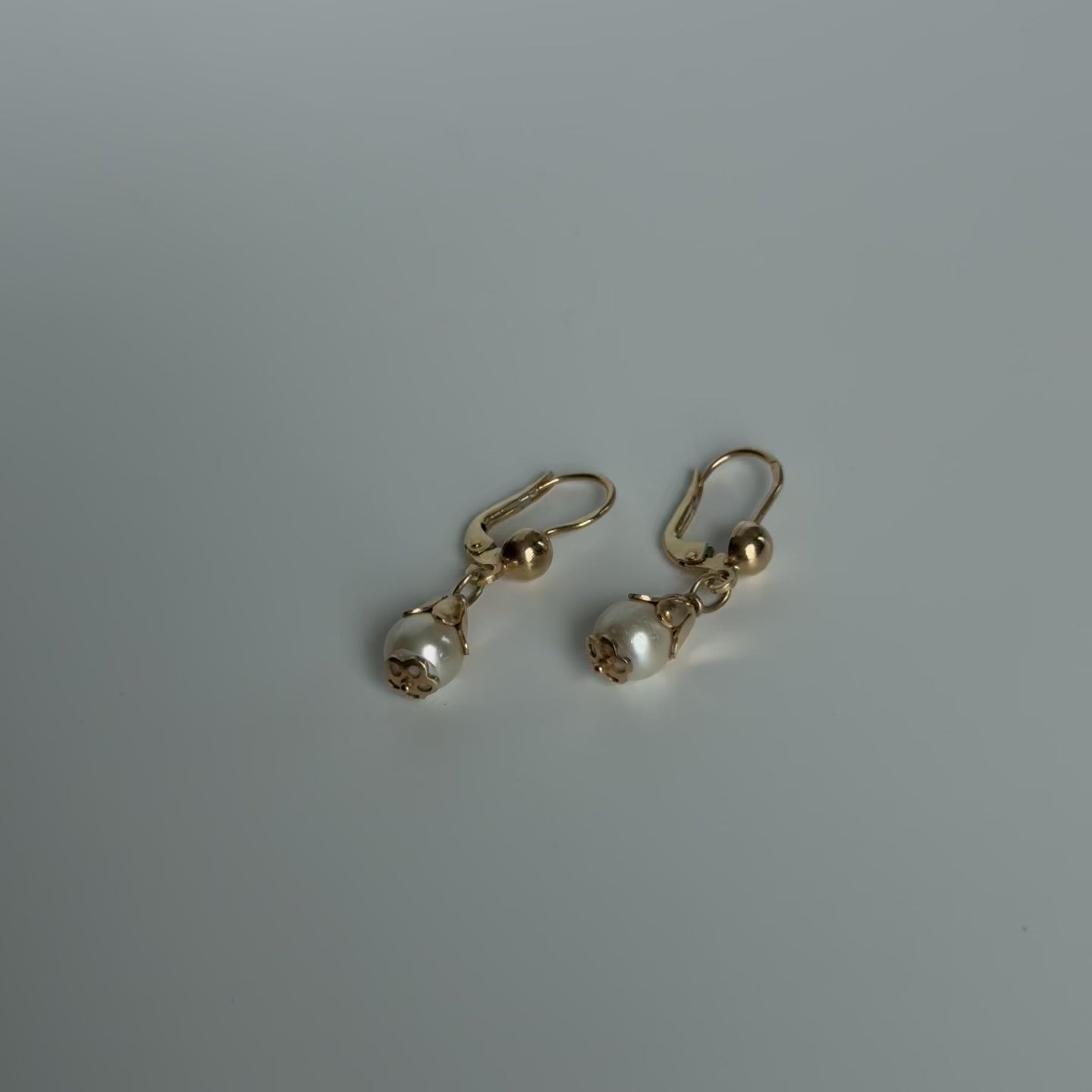 14K Yellow Gold 3.9mm Cultured Pearl Drop Earrings - Queen May