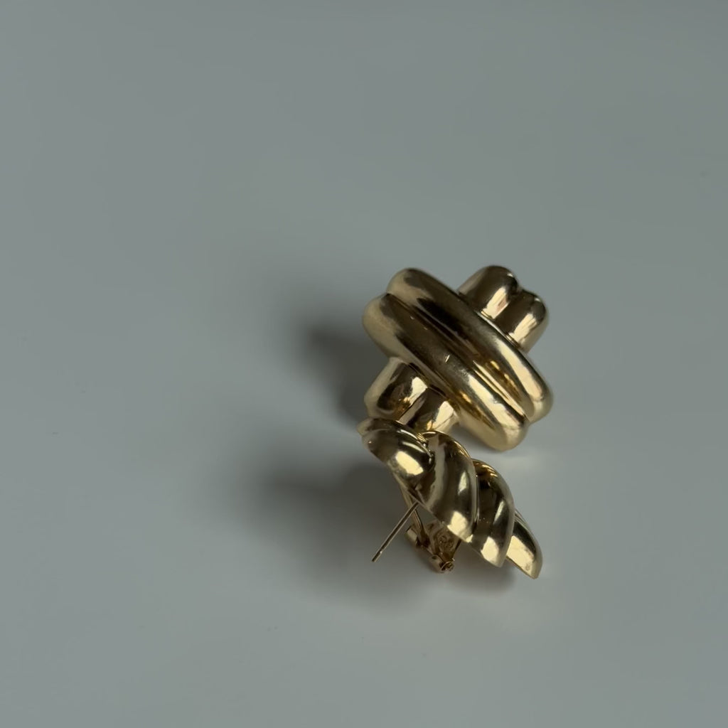 Vintage 14K Yellow Gold Woven X Earrings Omega Backs - Queen May