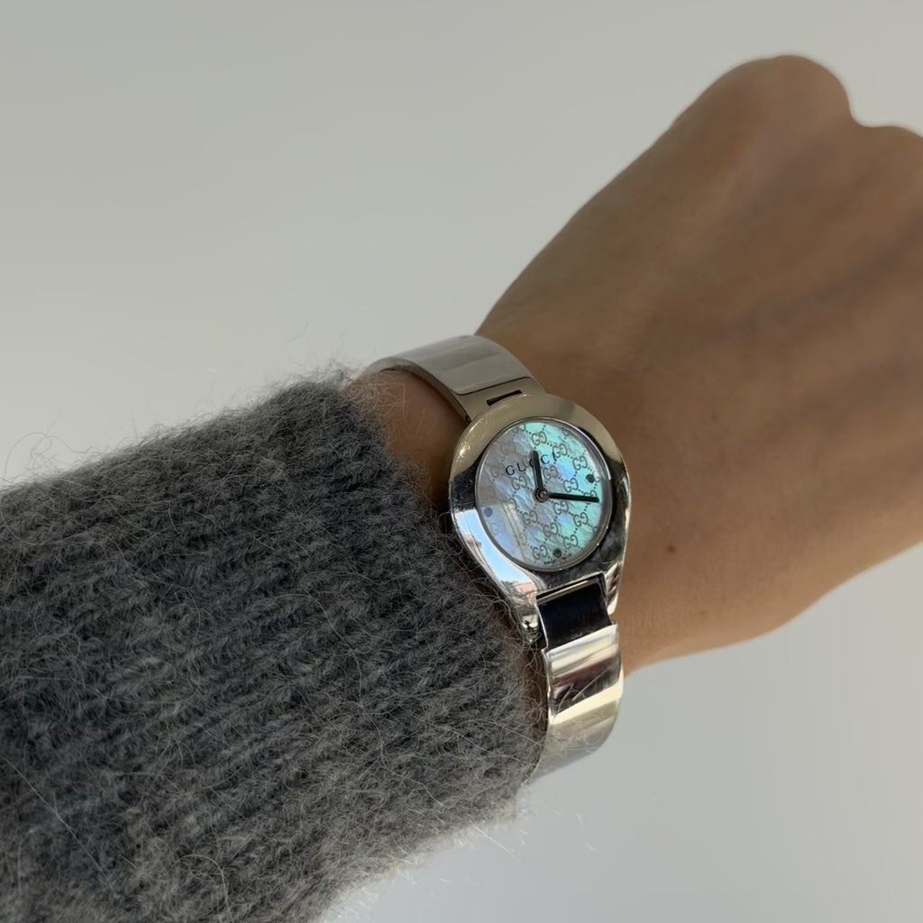 Gucci 6700L Stainless Steel Mother Of Pearl Dial Bangle Watch - Queen May