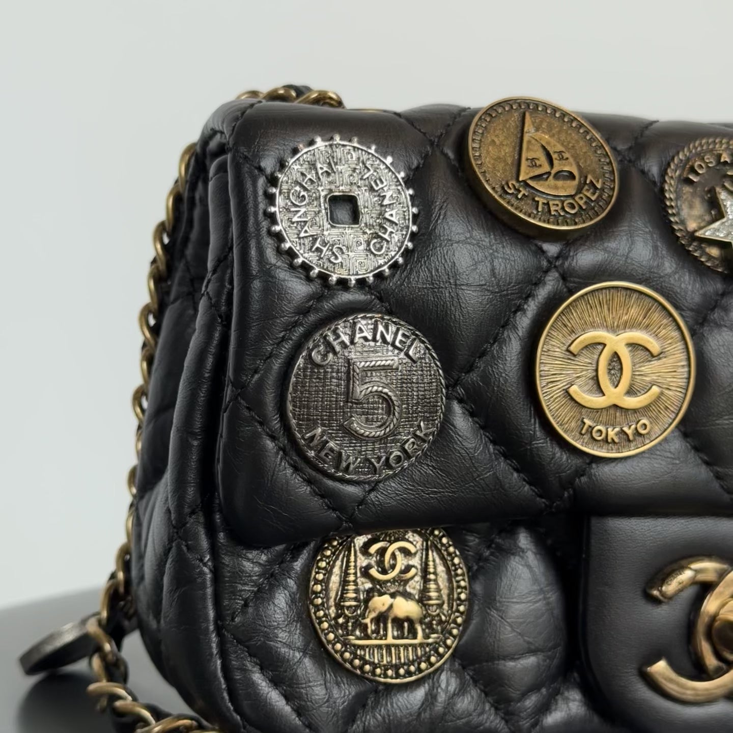 Limited Edition Chanel 2015 Calfskin Paris Dubai Coin Collector Extra Mini Flap Bag - Queen May