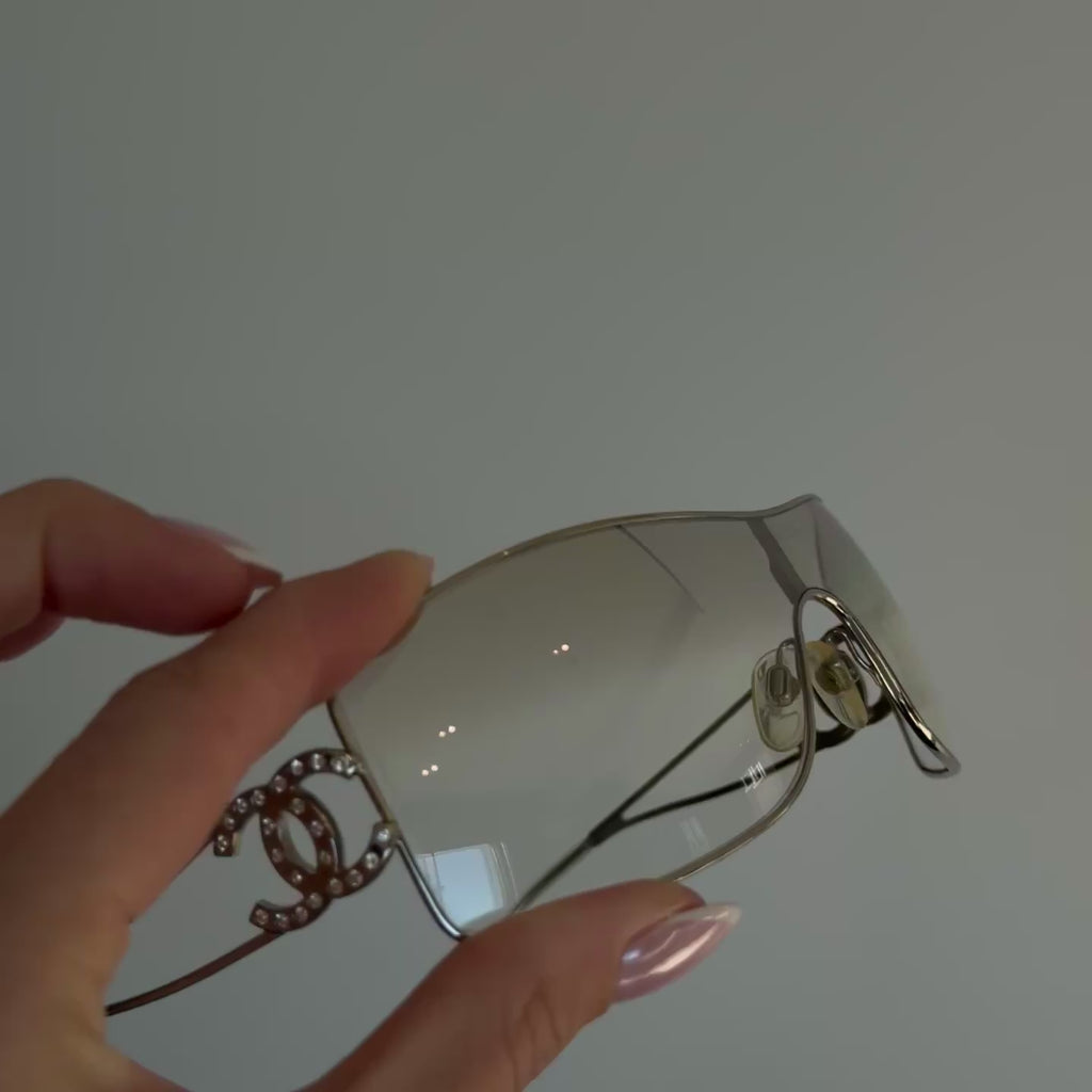 Chanel 2000s Swarowski CC Logo Shield Sunglasses - Queen May