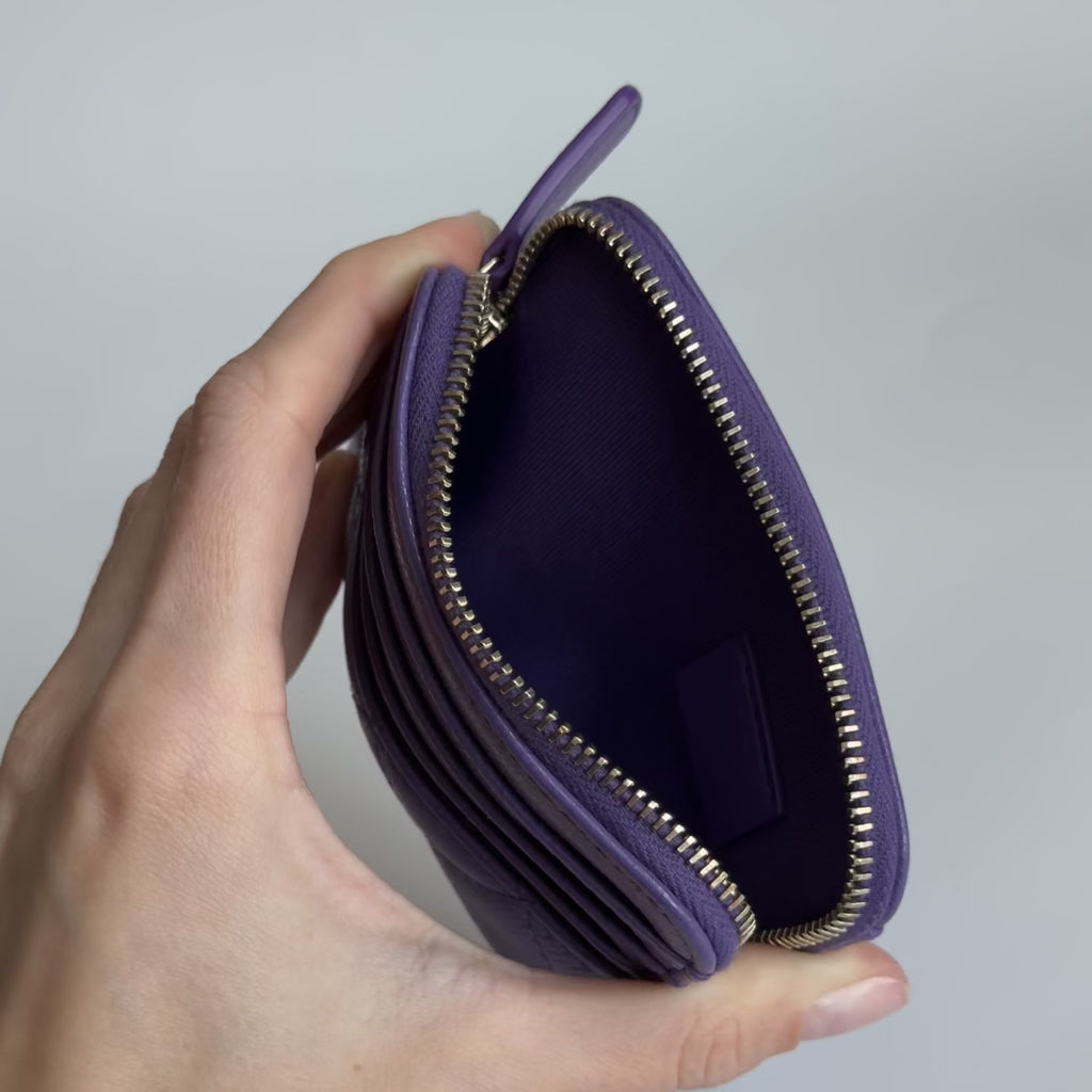 Chanel Classic Zipped Purple Coin Purse - Queen May