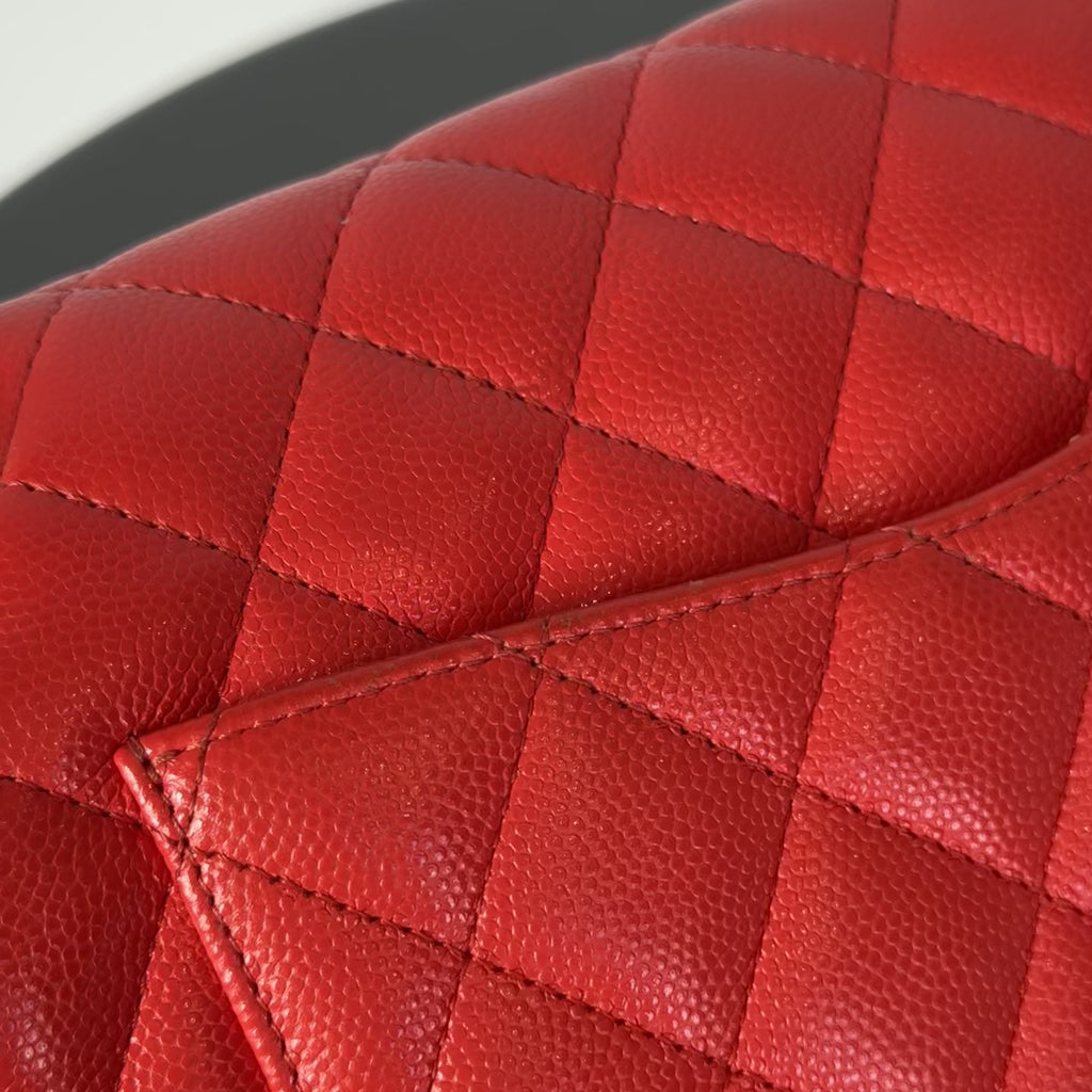 Chanel Caviar Quilted Medium Double Flap 2019 Red Orange Light Gold Hardware - Queen May