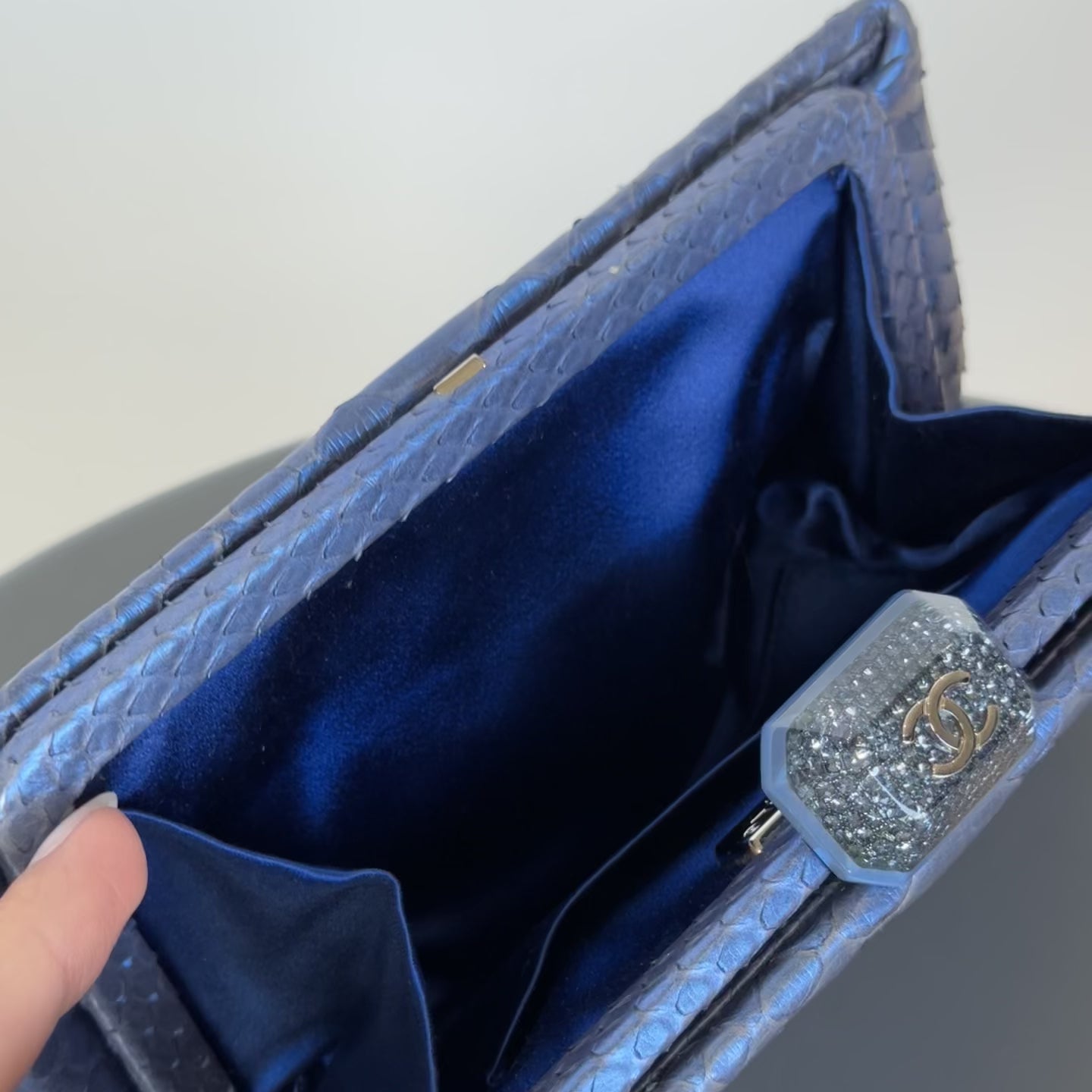 Vintage Chanel Classic Clutch Bag Blue Python - Queen May