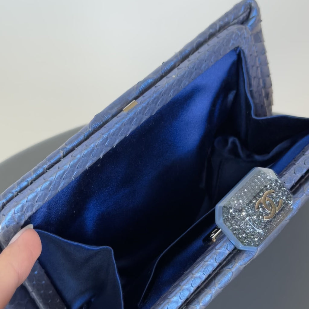 Vintage Chanel Classic Clutch Bag Blue Python - Queen May