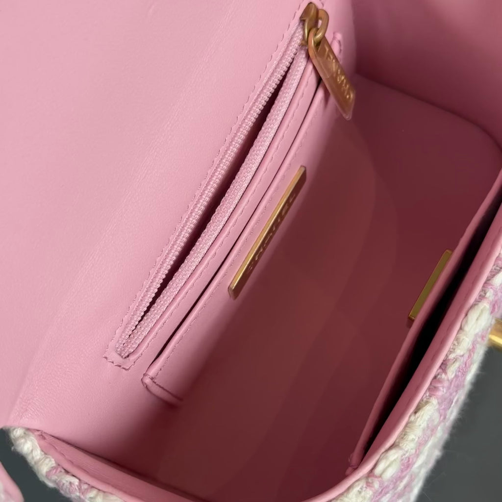 Chanel Pink Ecru Tweed Handle Crush Small Vanity Case - Queen May