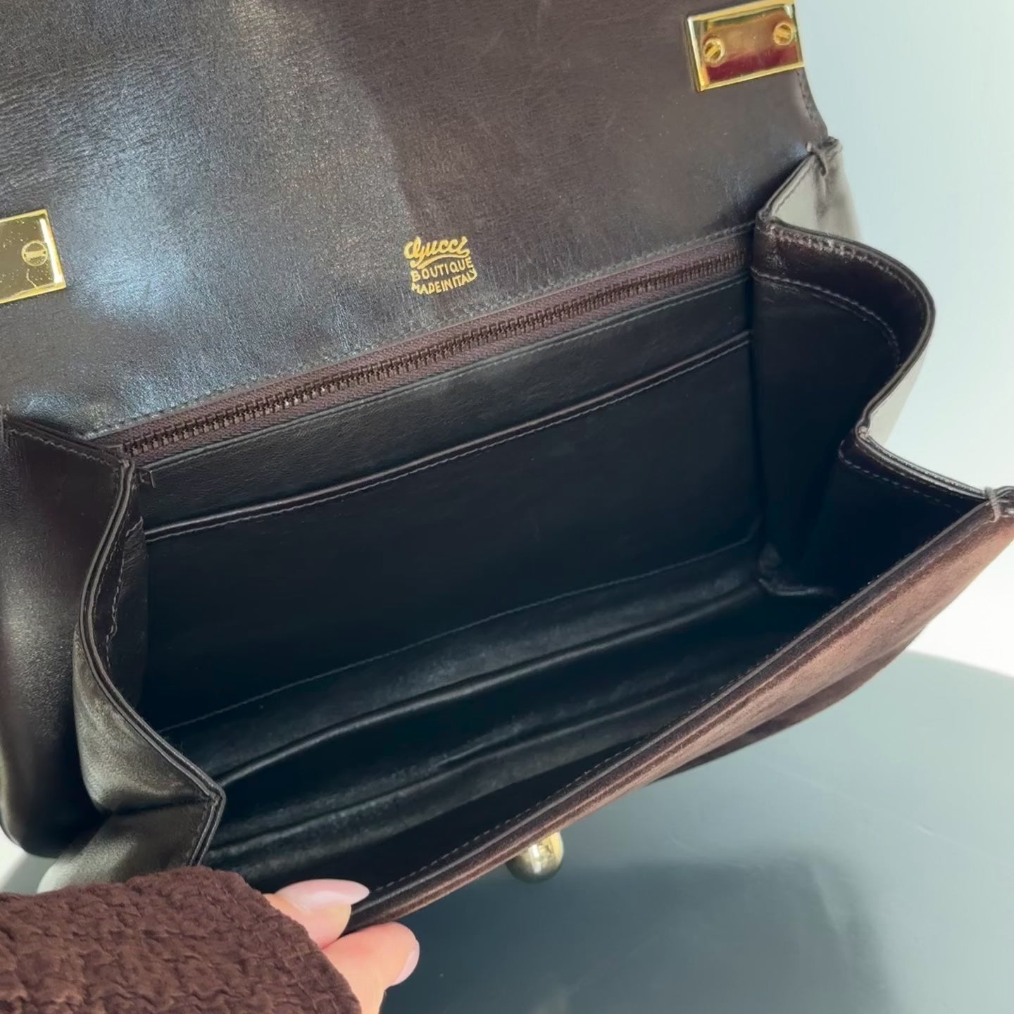 Ultra Rare Vintage Gucci Brown Suede Bag Circa 1970s - Queen May
