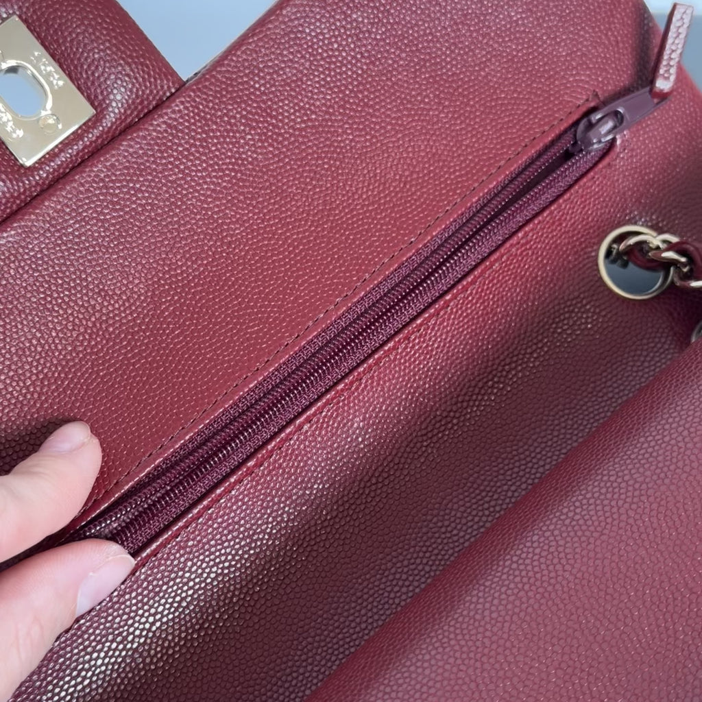 Chanel Medium Classic Double Flap Bag Burgundy Caviar With Gold Hardware - Queen May