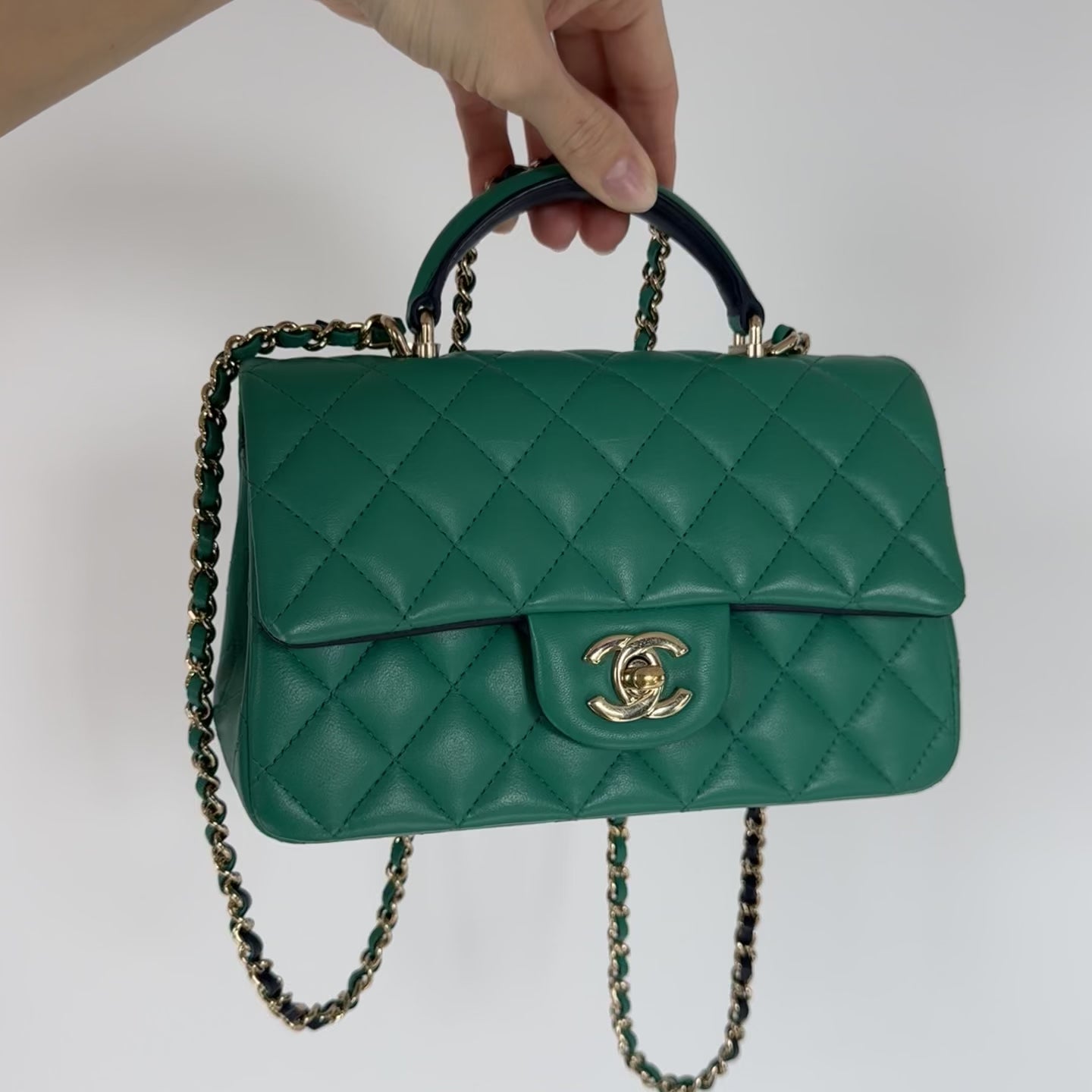 Chanel Rectangular Mini Top Handle Flap Bag Green - Queen May