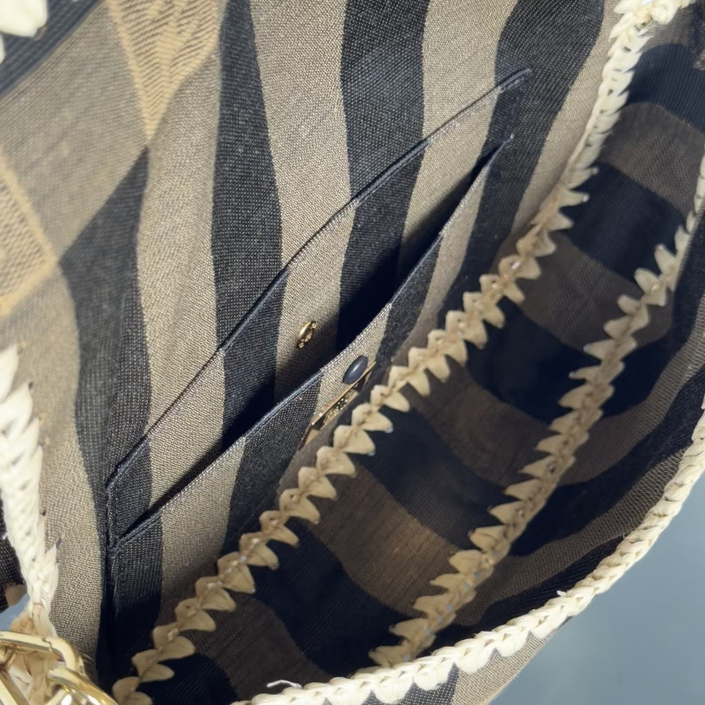 Fendi Baguette NM Pequin Canvas With Raffia Medium - Queen May