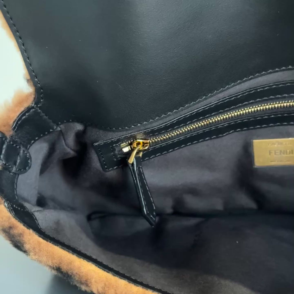 Fendi Shearling FF Zucca Baguette Bag - Queen May