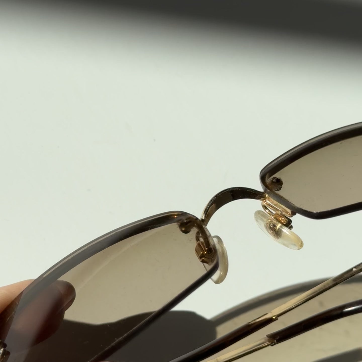 Vintage Chanel 4093-B Rimless Wire Frame Rhinestone CC Sunglasses Smoke - Queen May