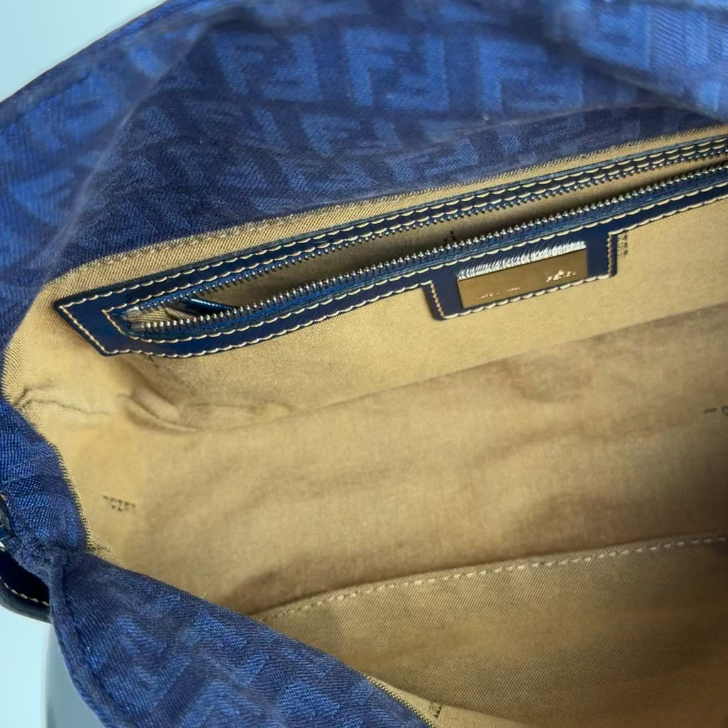 Fendi Zucca Double Flap Baguette Navy - Queen May