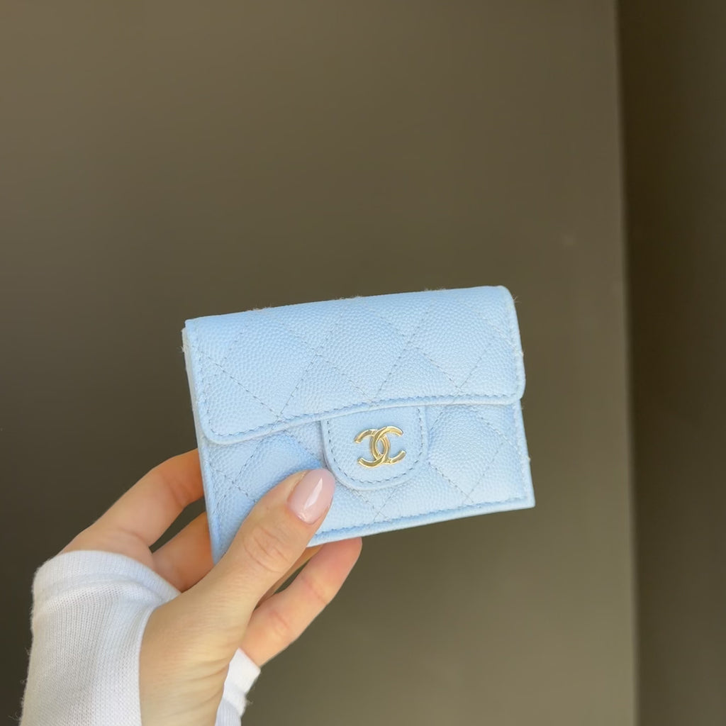 Chanel Caviar Quilted Flap Card Holder Wallet Light Blue - Queen May
