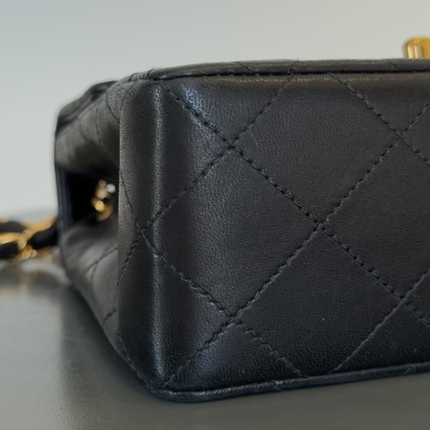 Vintage Chanel Mini Square Lambskin Flap Bag Black - Queen May