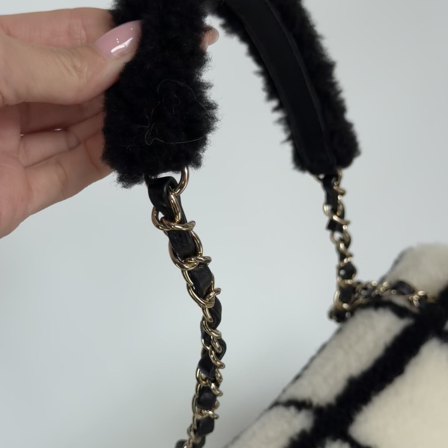 Chanel Black and White Shearling Flap - Queen May