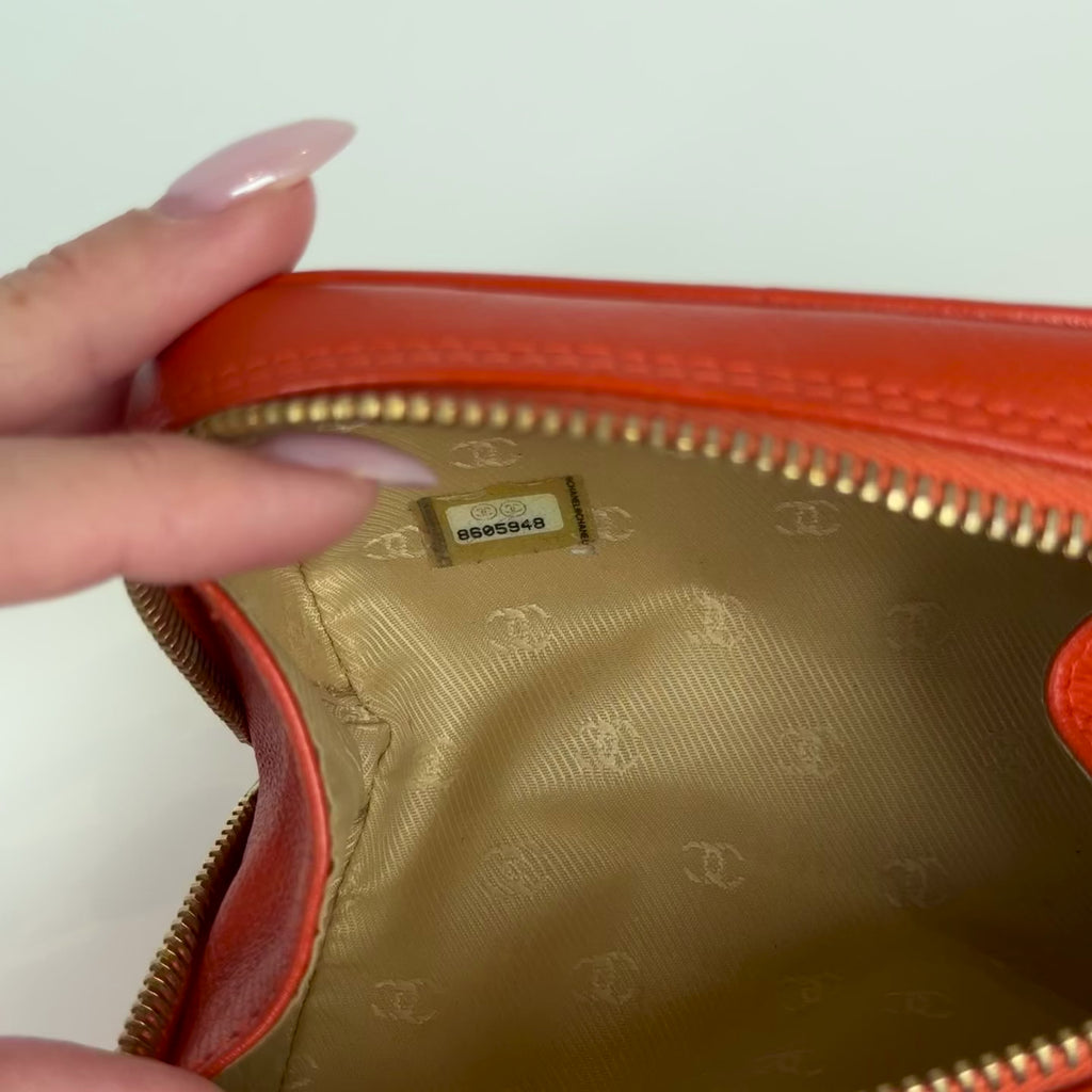 Chanel Cosmetic Pouch Orange Caviar Leather - Queen May