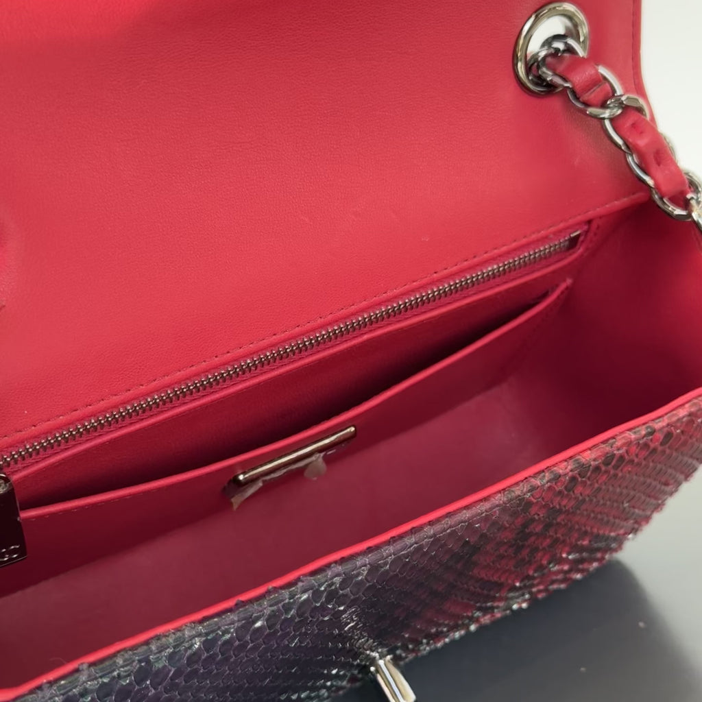 Chanel Mini Rectangular Flap Bag Red and Black Python Ruthenium Tone Hardware - Queen May