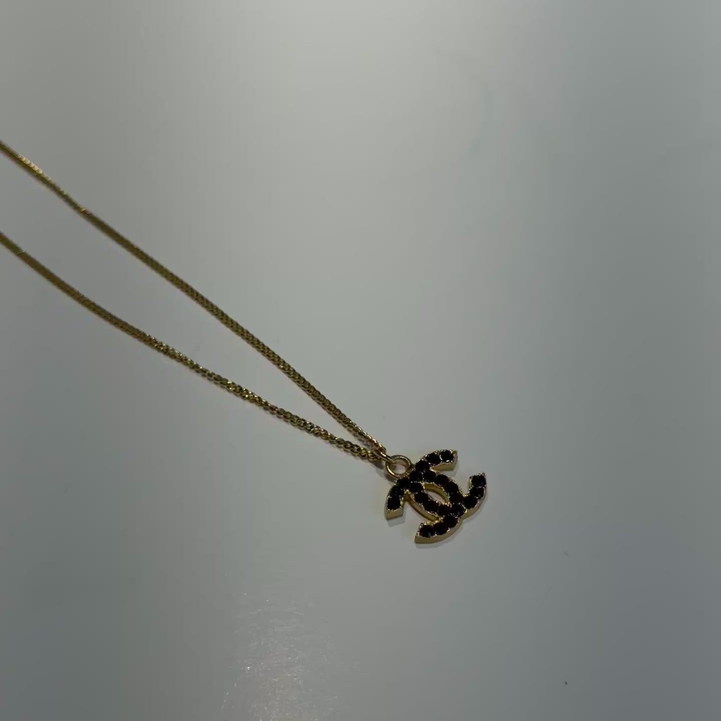 Chanel 2001 A Gold Tone Black Rhinestone CC Necklace - Queen May