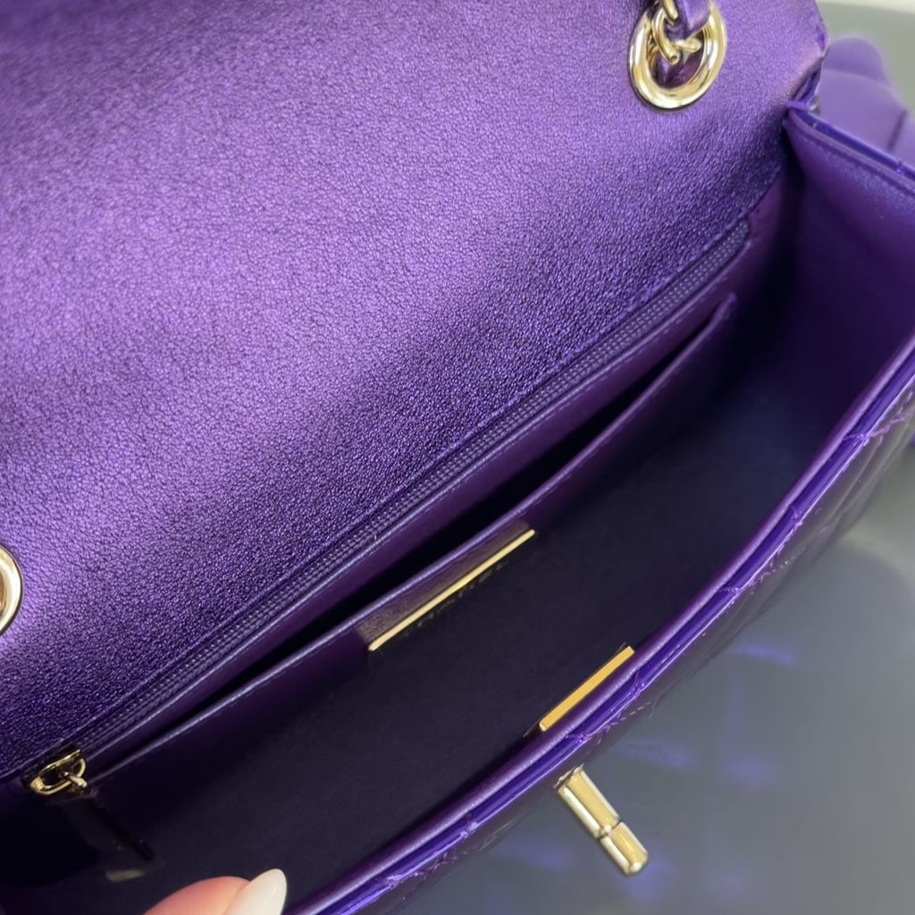 Chanel Metallic Lambskin Hollywood Boulevard Flap Bag With Star Clip On Coin Purse Purple - Queen May