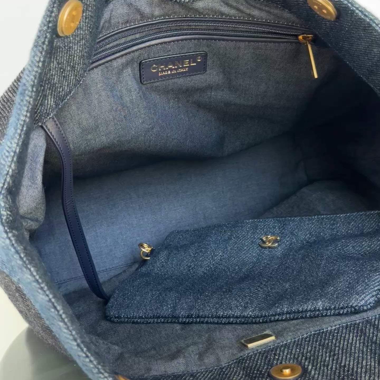 Chanel Denim Large Two Tone CC Shopping Tote with interior removable pochette - Queen May